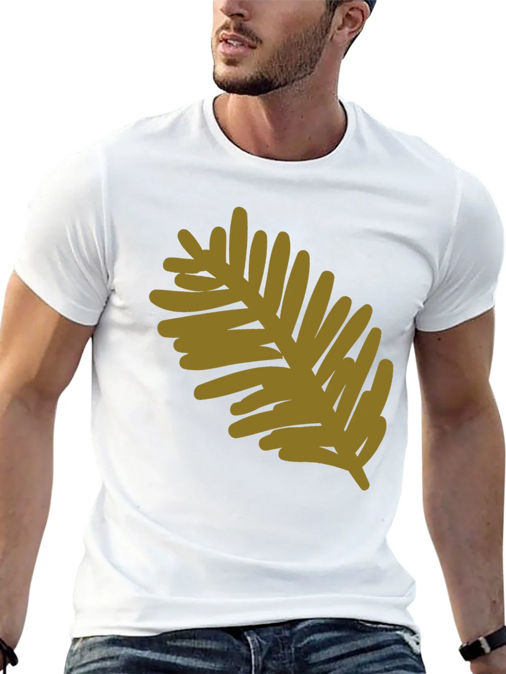 Modern Leaf Design Black Cotton T-Shirt product image 12