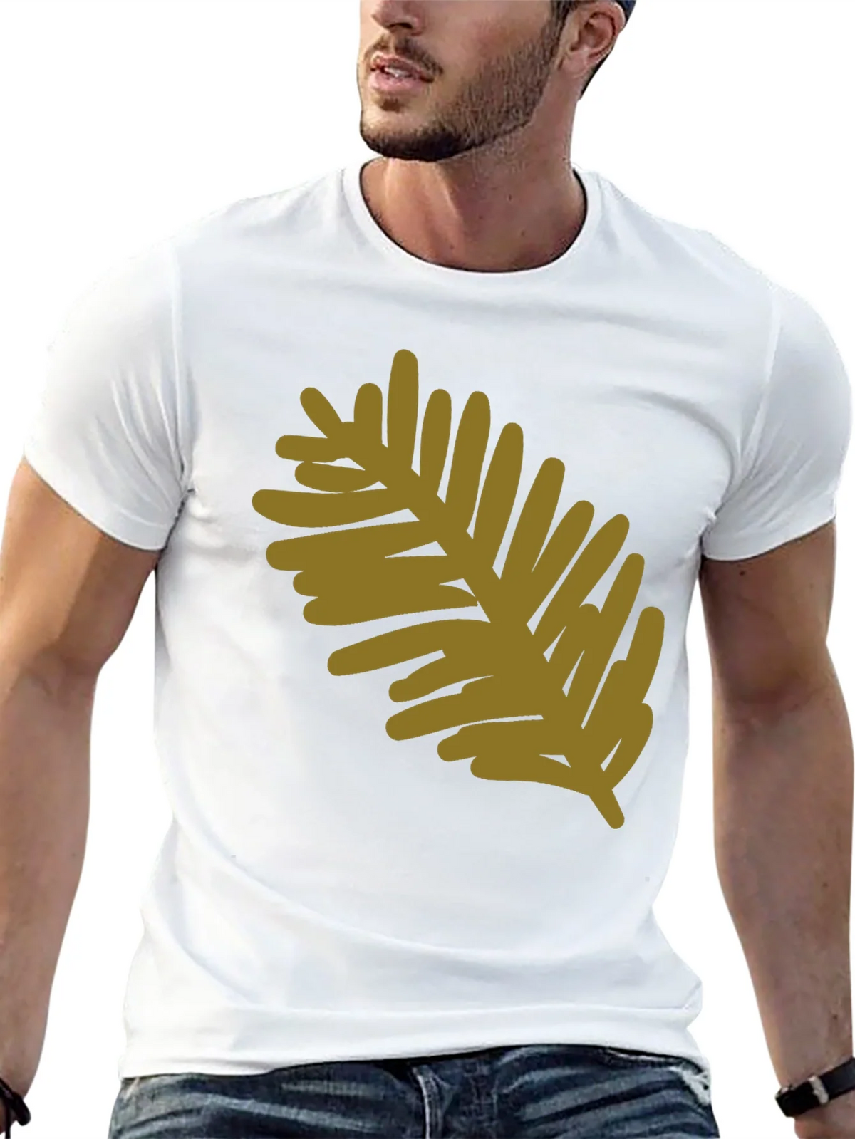 Modern Leaf Design Black Cotton T-Shirt product image 12