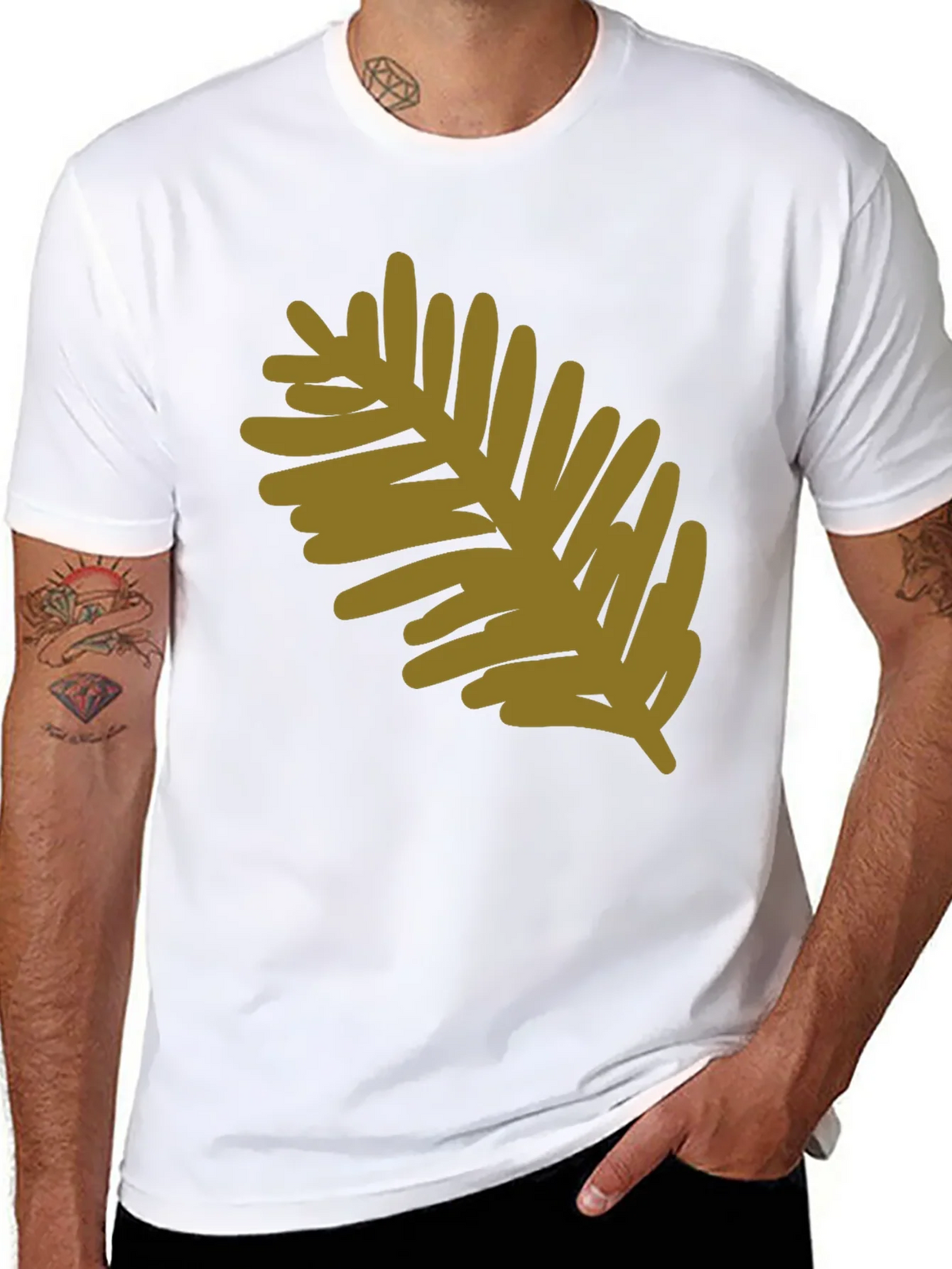 Modern Leaf Design Black Cotton T-Shirt product image 7
