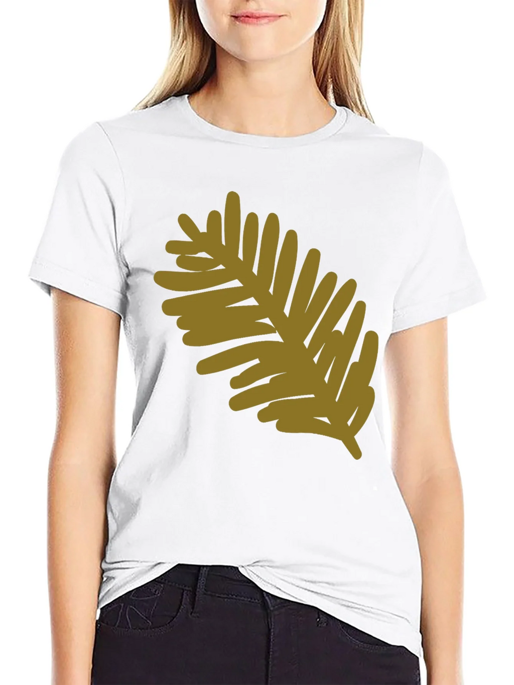 Modern Leaf Design Black Cotton T-Shirt product image 8