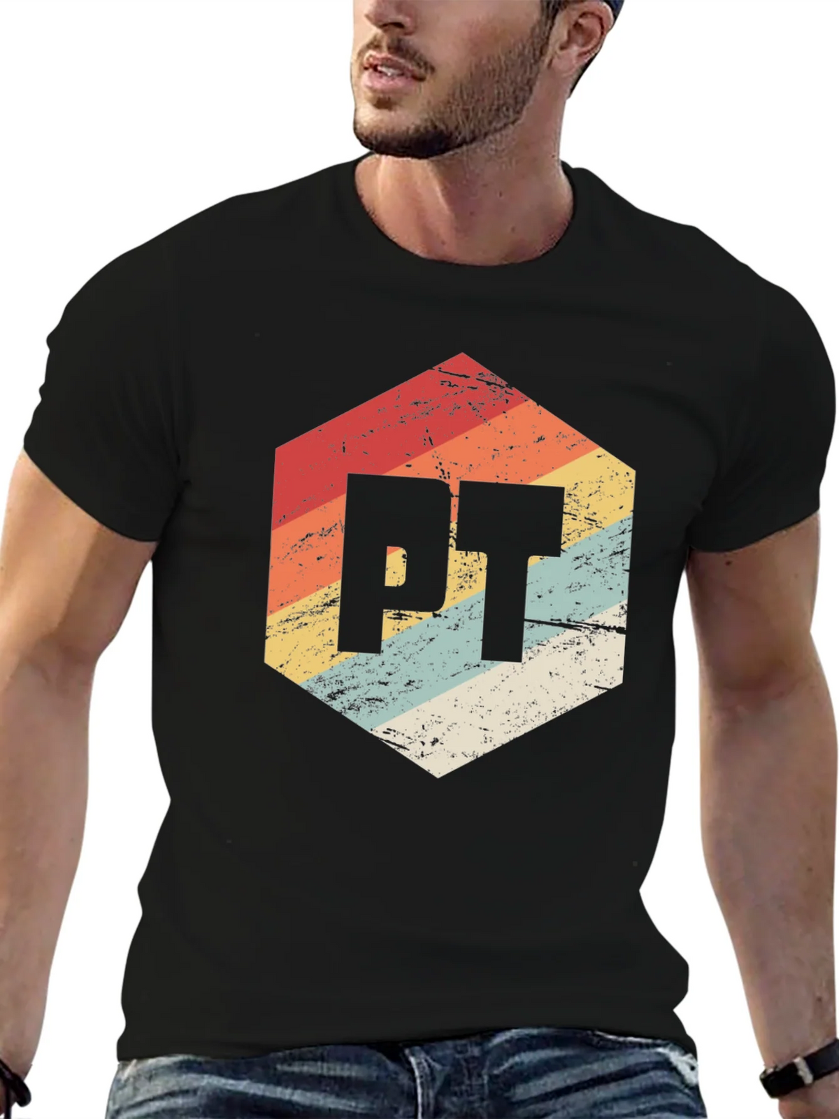 Retro PT Hexagon Black T-Shirt product image 6