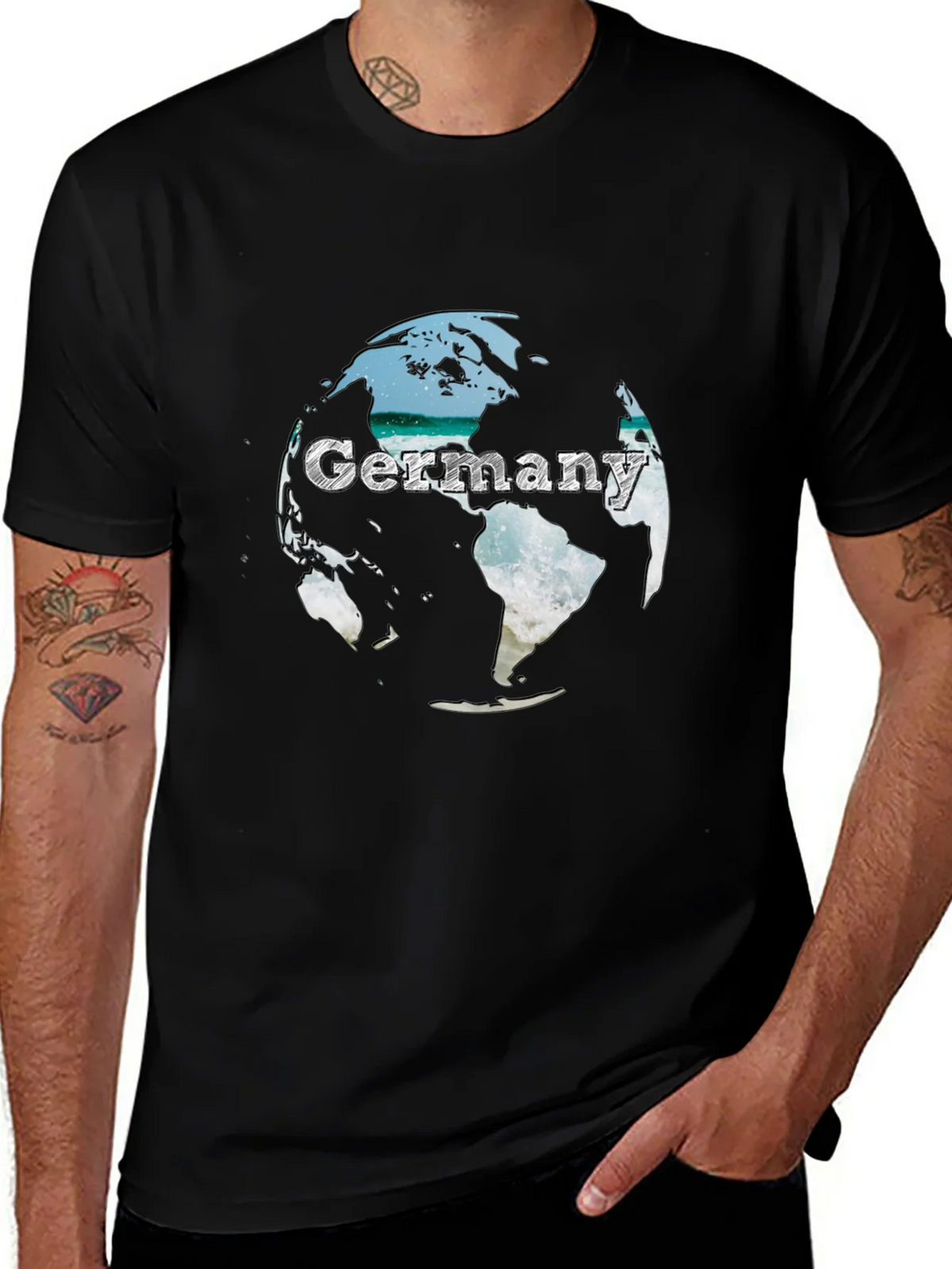 Germany Globe Graphic Tee - Black Crew Neck T-Shirt product image 1
