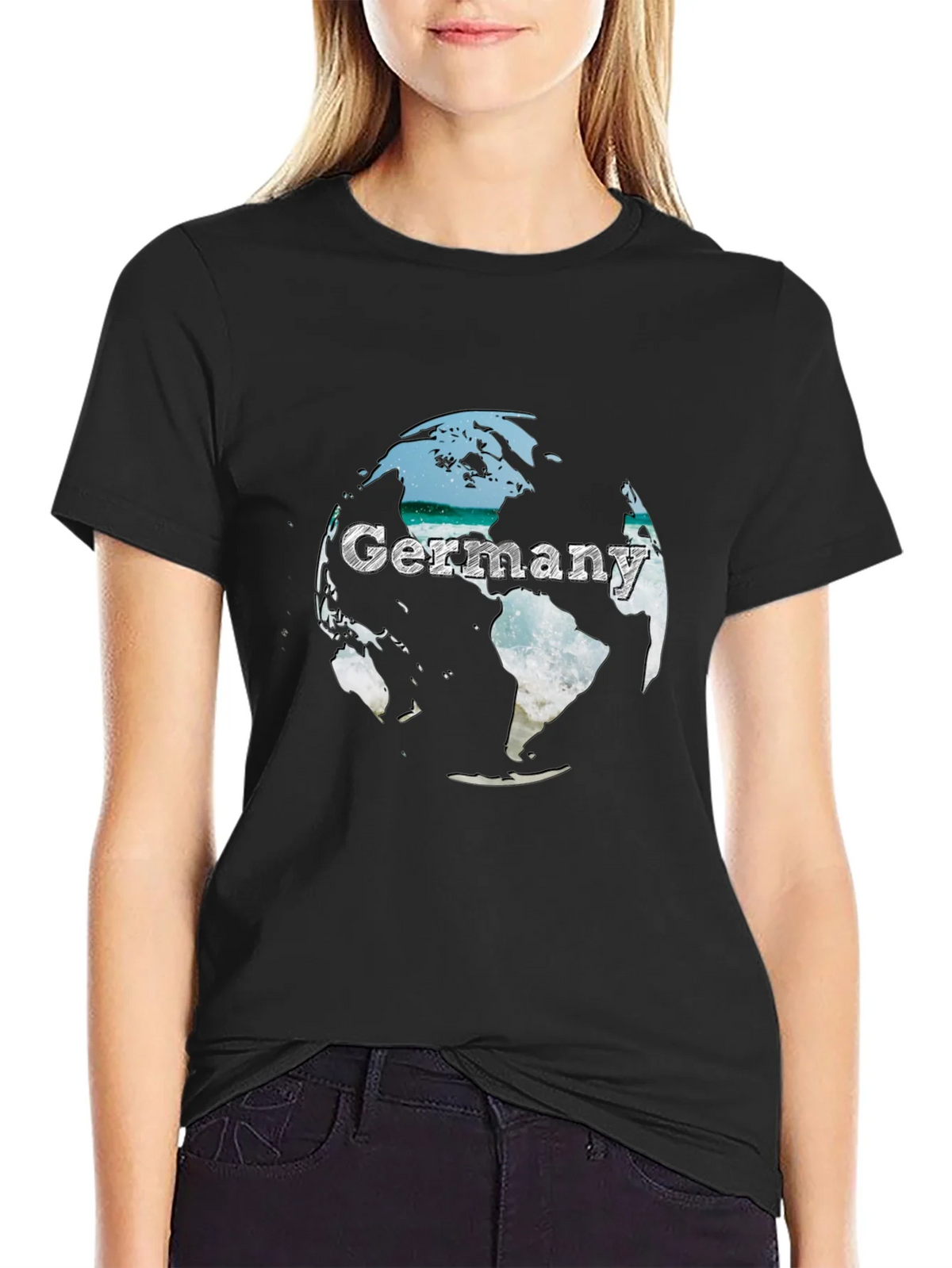 Germany Globe Graphic Tee - Black Crew Neck T-Shirt product image 2