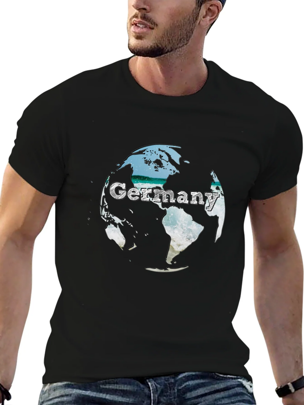 Germany Globe Graphic Tee - Black Crew Neck T-Shirt product image 6