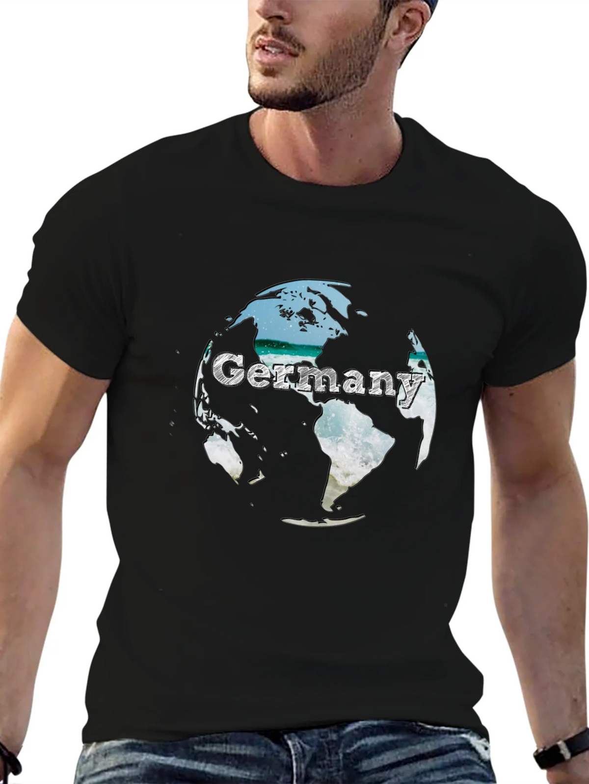 Germany Globe Graphic Tee - Black Crew Neck T-Shirt product image 6