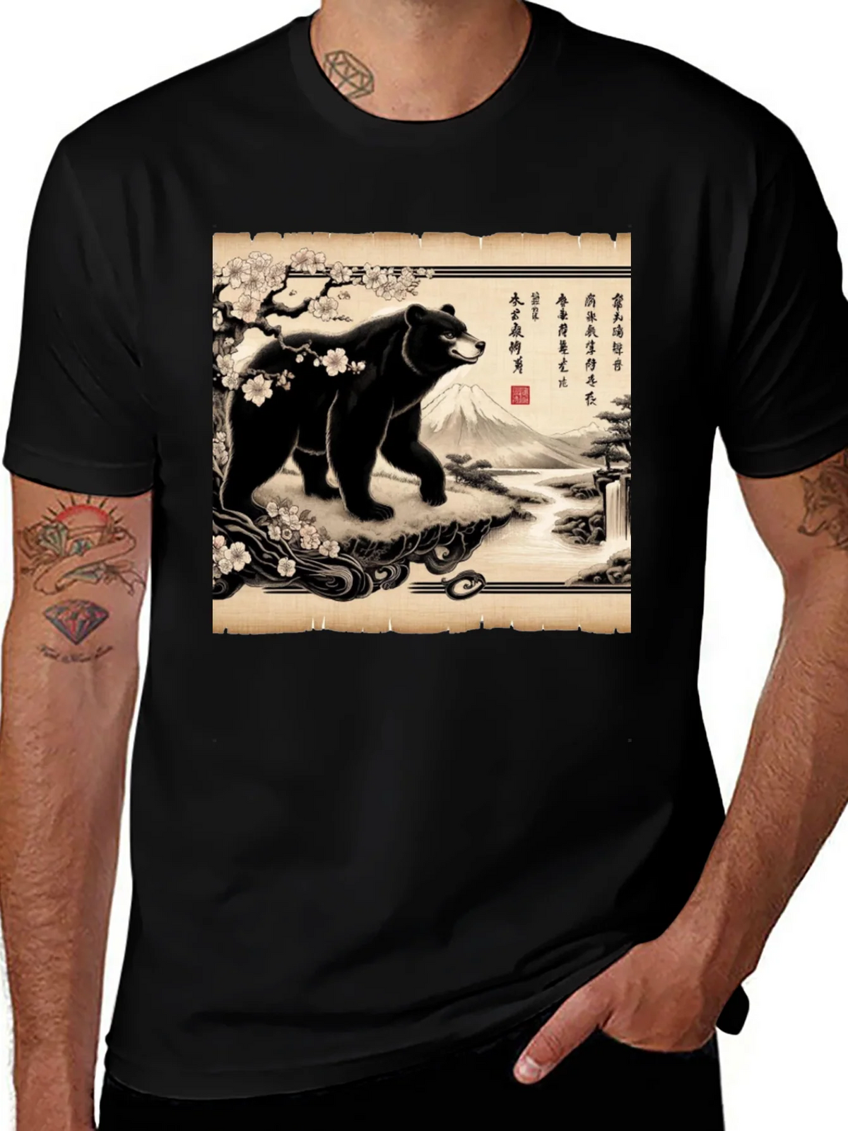 Japanese Bear Print T-Shirt product image 1