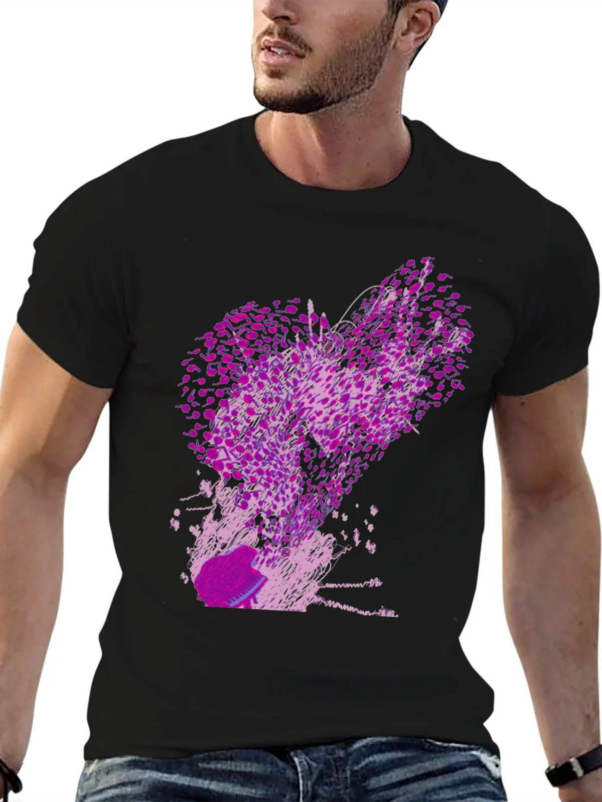 Abstract Purple Print Black T-Shirt product image 6