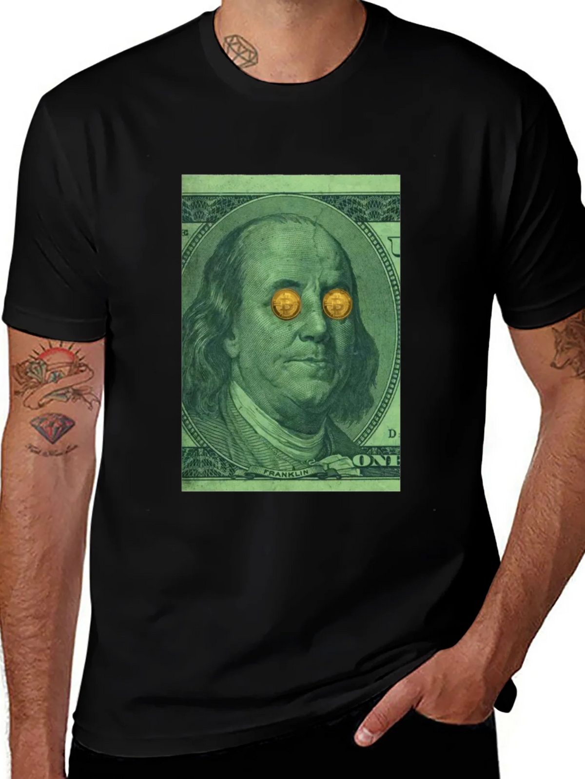 Bitcoin Eyes Benjamin Franklin Graphic Tee product image 1