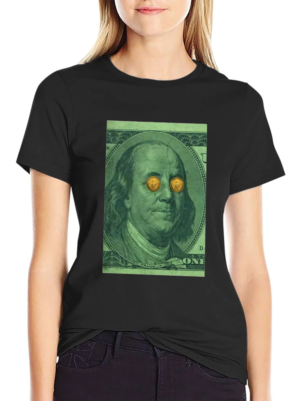 Bitcoin Eyes Benjamin Franklin Graphic Tee product image 2