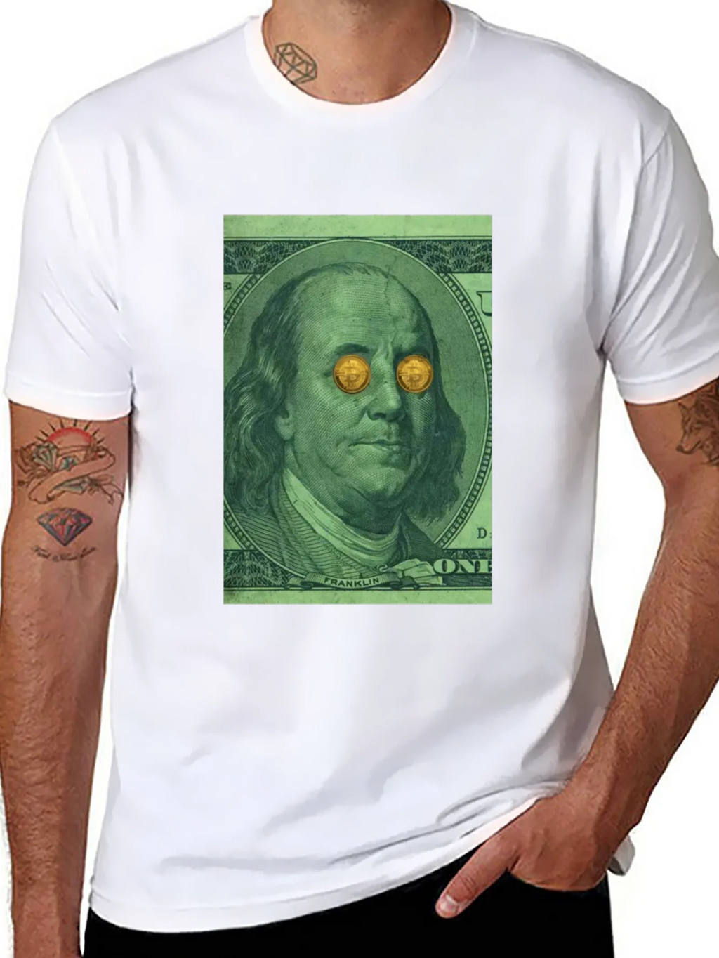 Bitcoin Eyes Benjamin Franklin Graphic Tee product image 7