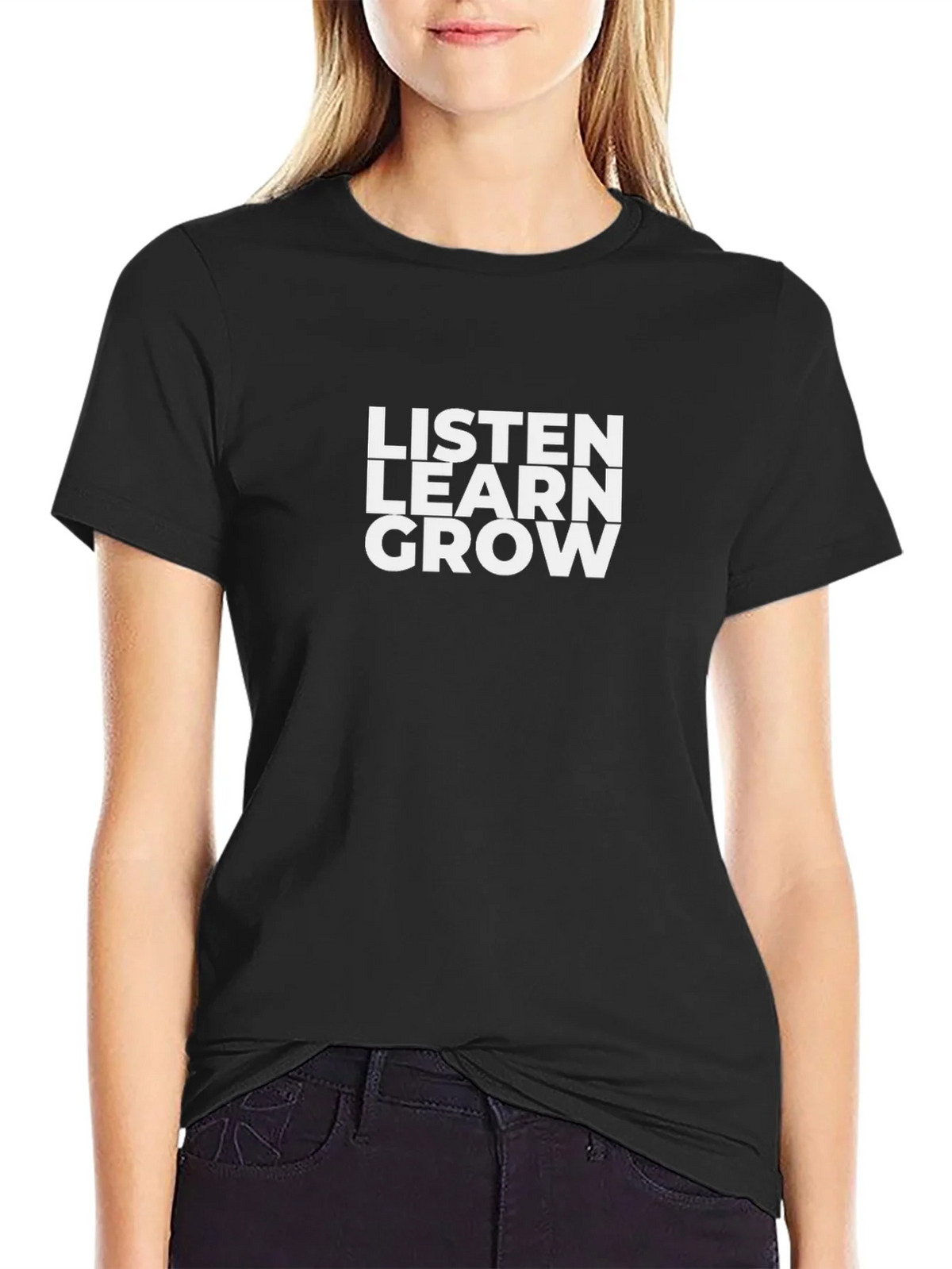 Listen Learn Grow Graphic Tee - Black Cotton T-Shirt product image 2