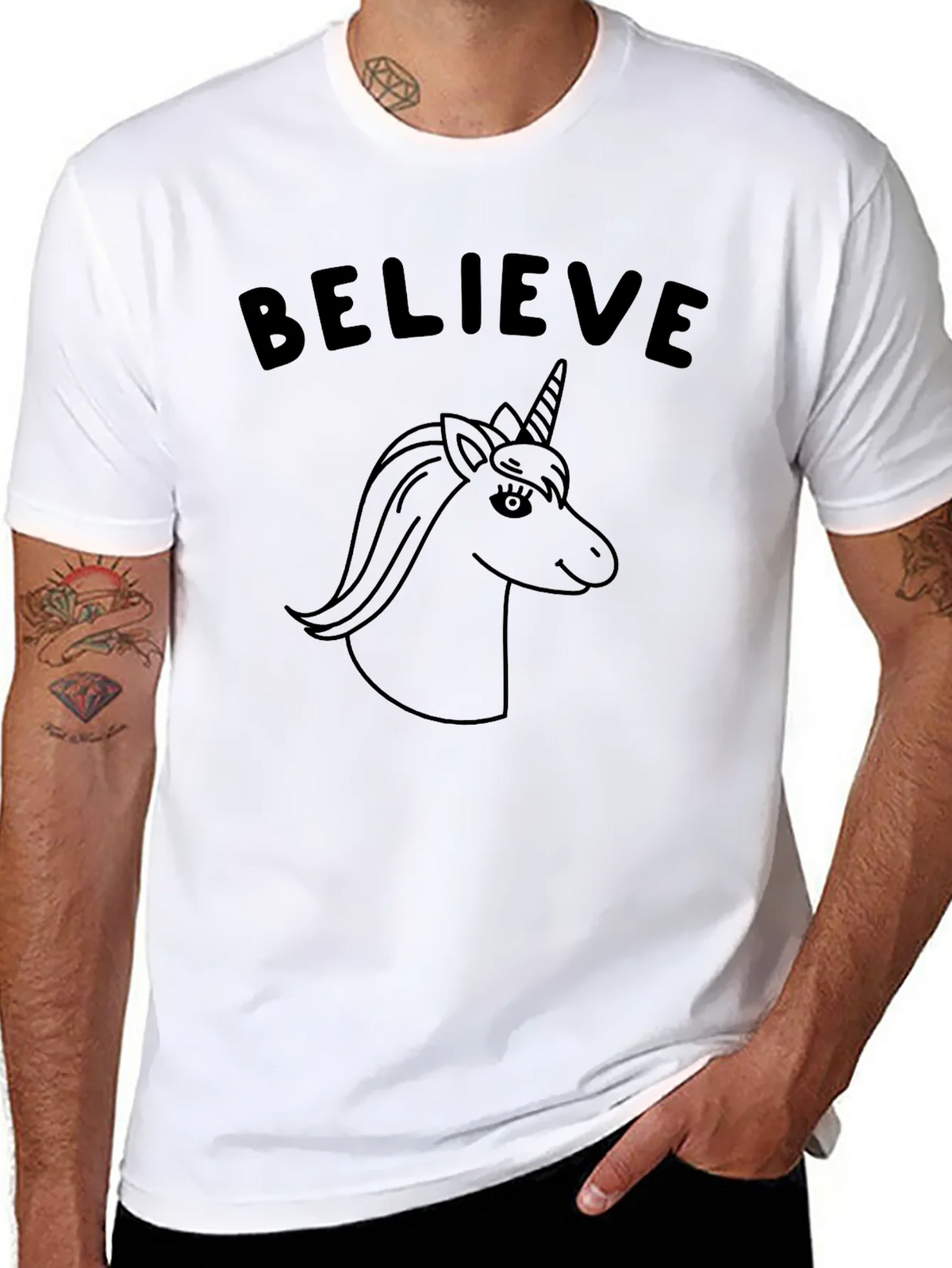 Believe Unicorn Graphic Tee - Black Cotton Casual product image 7