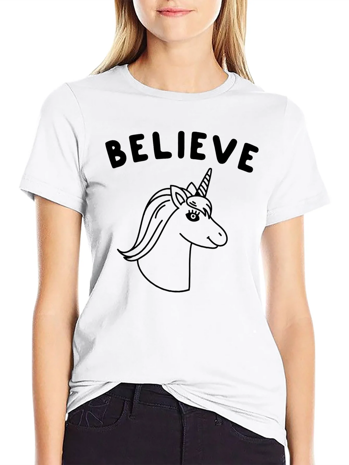Believe Unicorn Graphic Tee - Black Cotton Casual product image 8