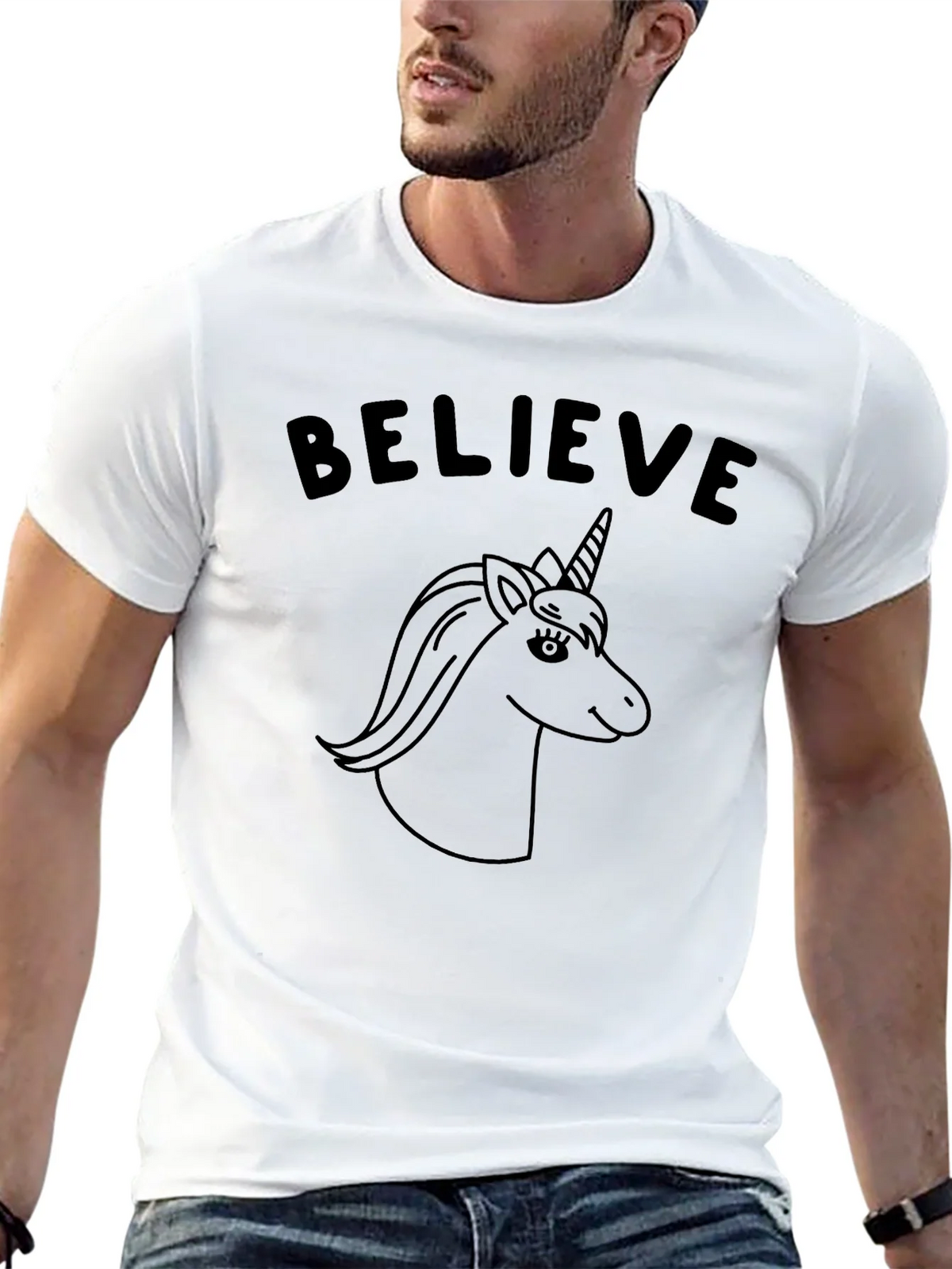 Believe Unicorn Graphic Tee - Black Cotton Casual product image 12