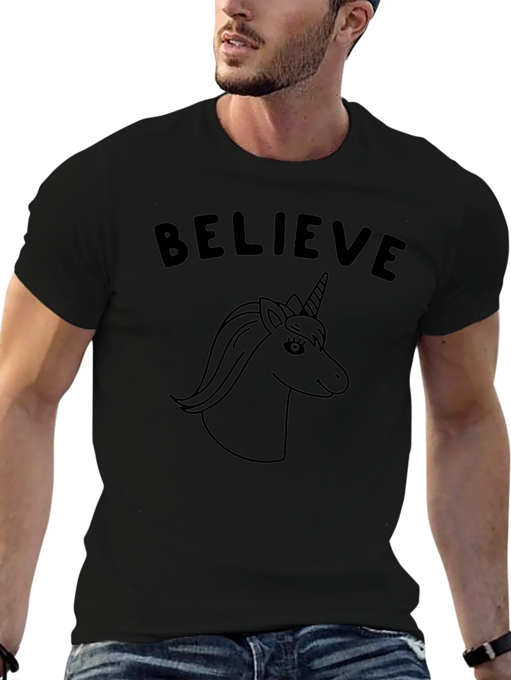 Believe Unicorn Graphic Tee - Black Cotton Casual product image 6