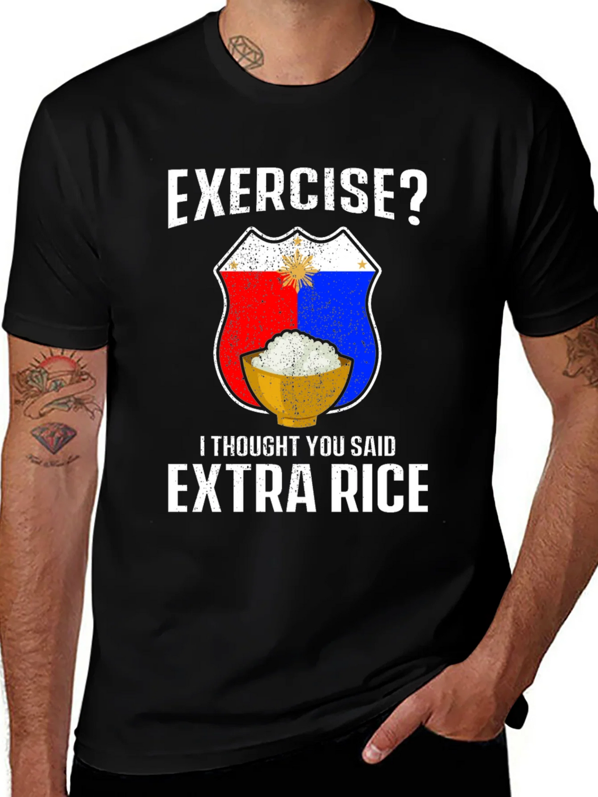 Exercise? Extra Rice Black Graphic T-Shirt product image 1