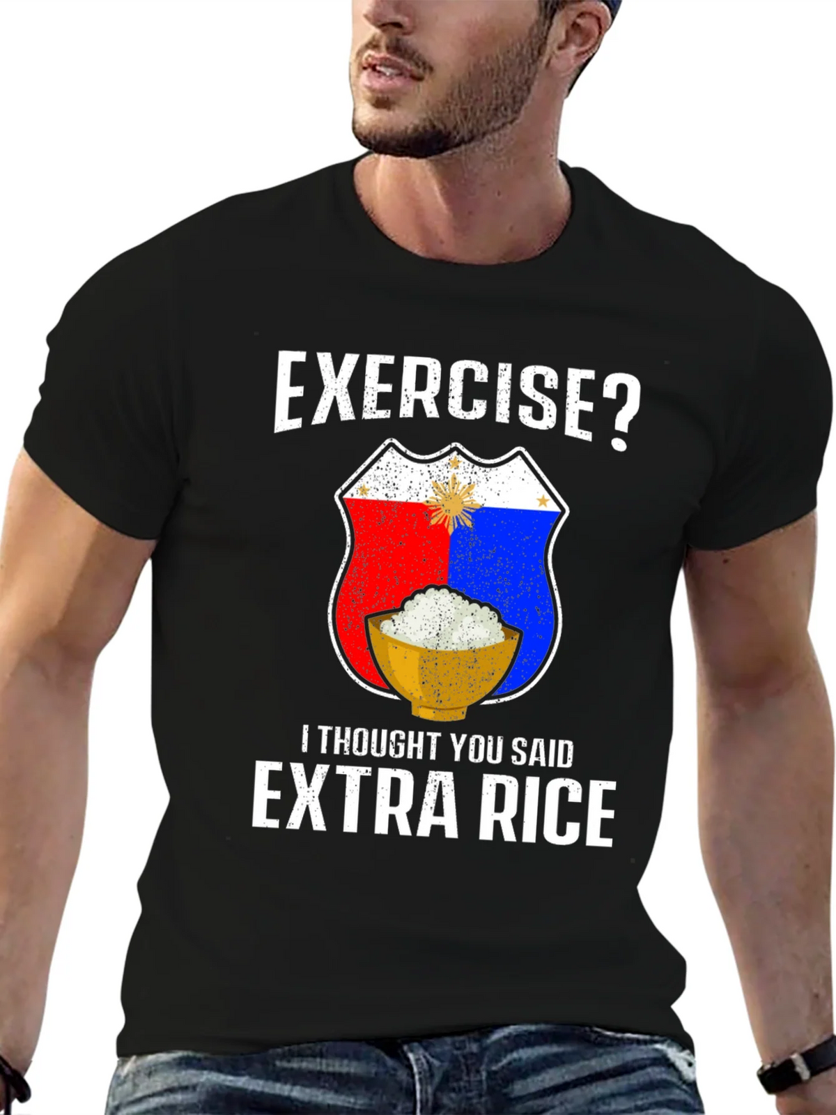 Exercise? Extra Rice Black Graphic T-Shirt product image 6
