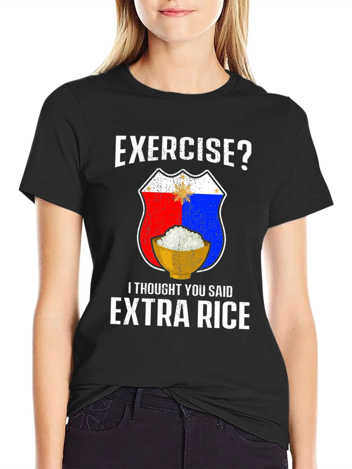 Exercise? Extra Rice Black Graphic T-Shirt product image 2