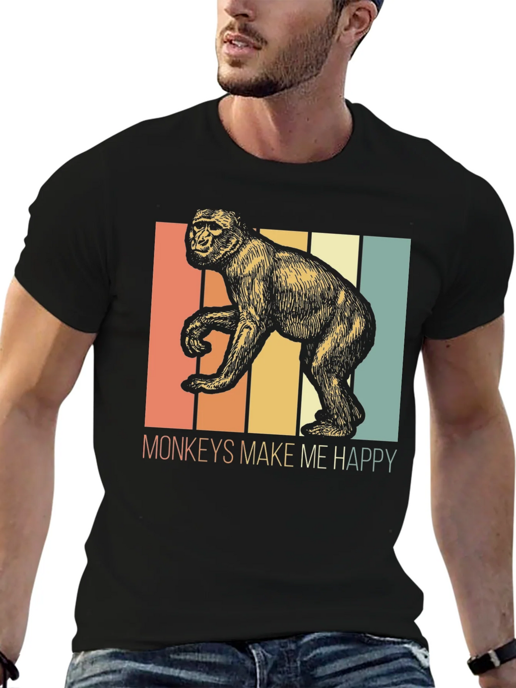 Monkeys Make Me Happy Retro Graphic Tee product image 6
