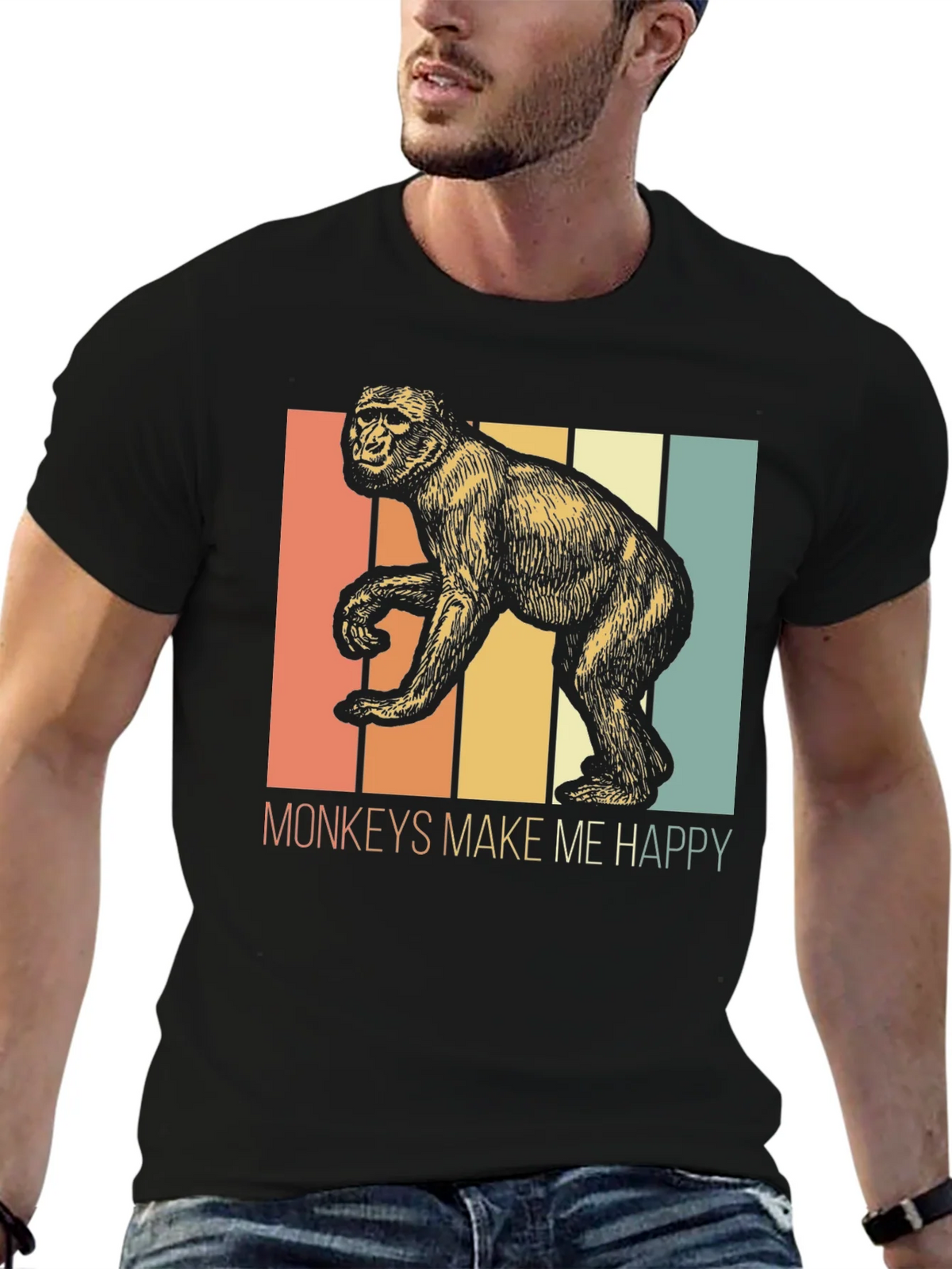Monkeys Make Me Happy Retro Graphic Tee product image 6