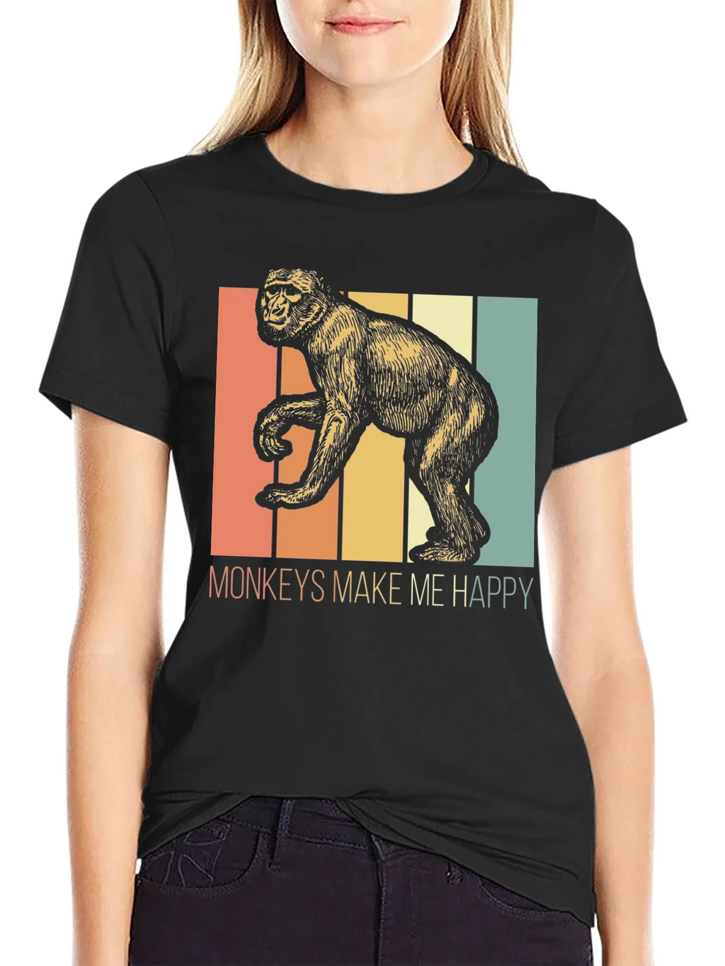 Monkeys Make Me Happy Retro Graphic Tee product image 2