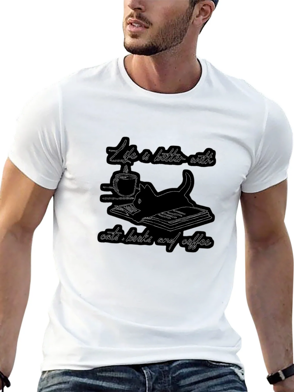 Life is Better with Cats Books and Coffee T-Shirt product image 12