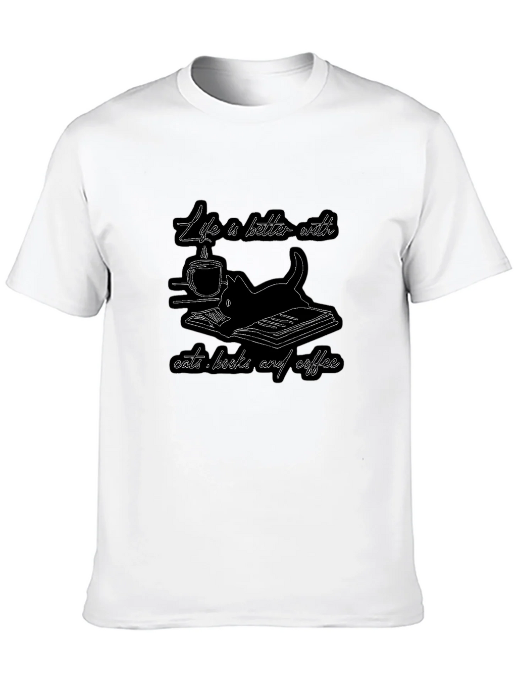 Life is Better with Cats Books and Coffee T-Shirt product image 9