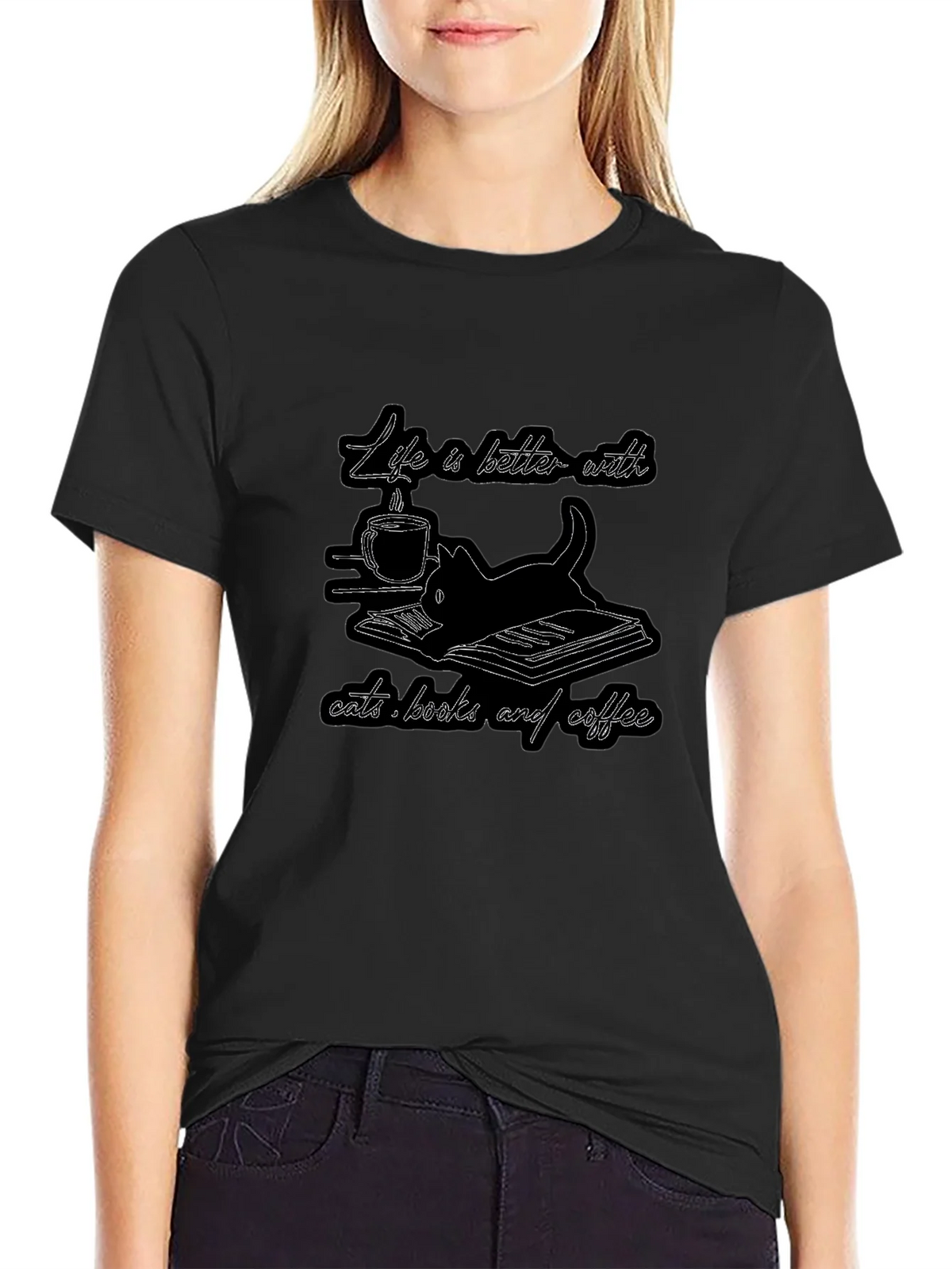 Life is Better with Cats Books and Coffee T-Shirt product image 2