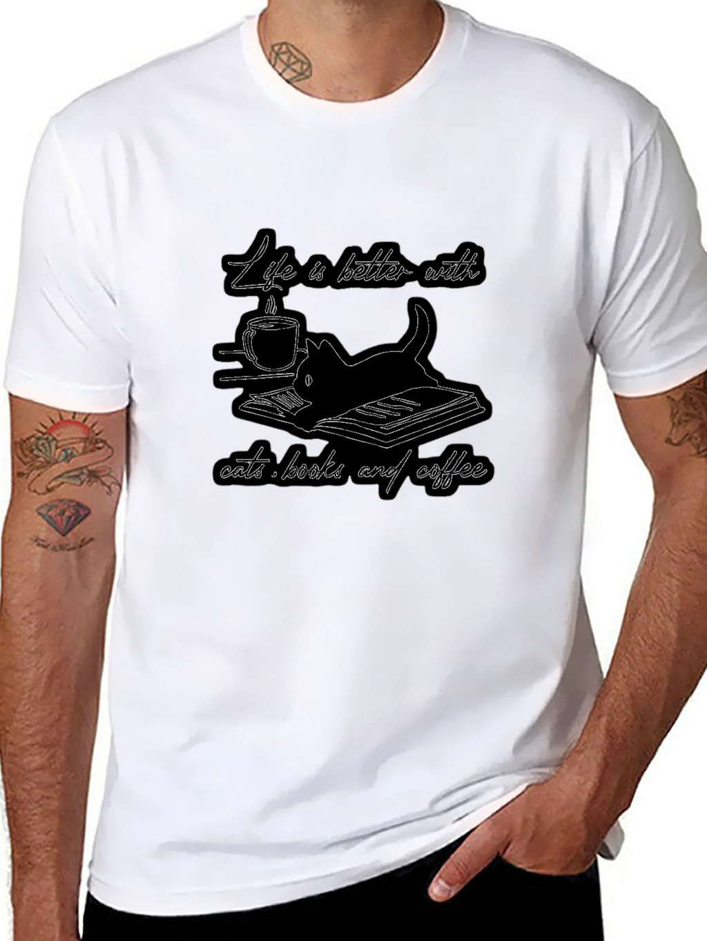 Life is Better with Cats Books and Coffee T-Shirt product image 7