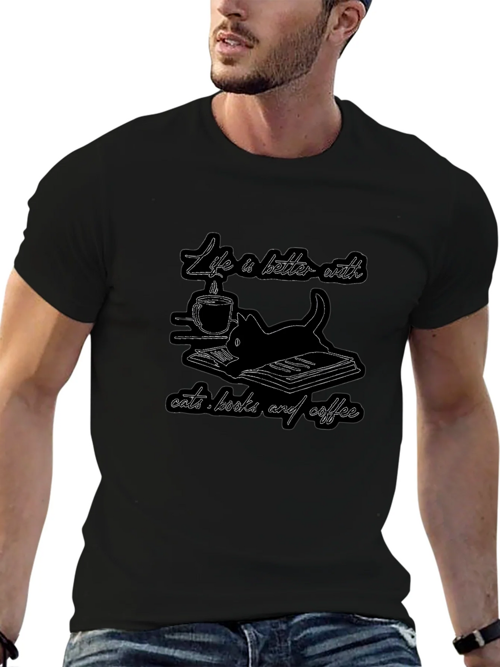 Life is Better with Cats Books and Coffee T-Shirt product image 6