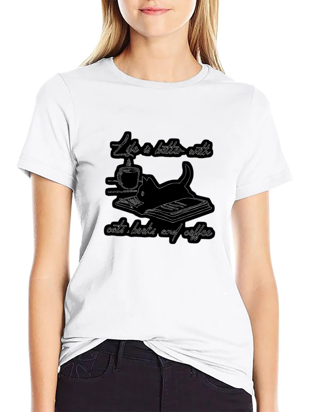 Life is Better with Cats Books and Coffee T-Shirt product image 8