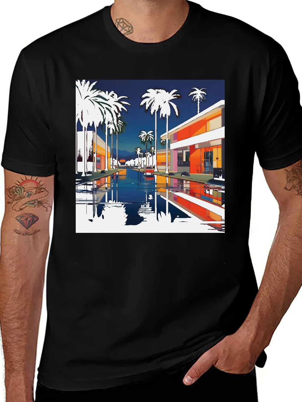 Retro Palm Springs Graphic Tee - Black Cotton T-Shirt product image 1