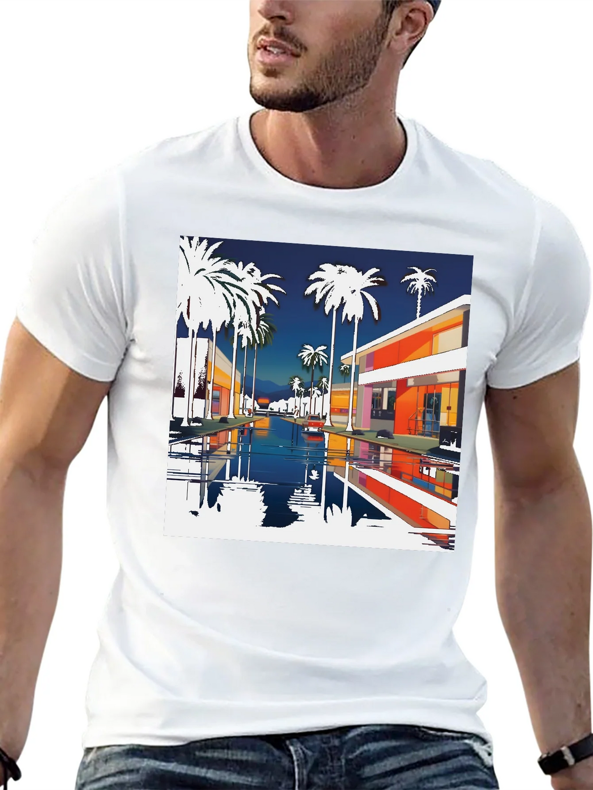 Retro Palm Springs Graphic Tee - Black Cotton T-Shirt product image 12