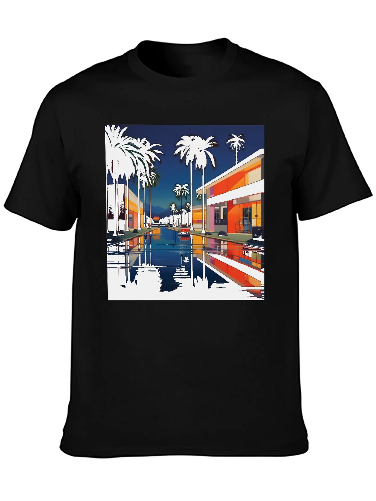 Retro Palm Springs Graphic Tee - Black Cotton T-Shirt product image 3