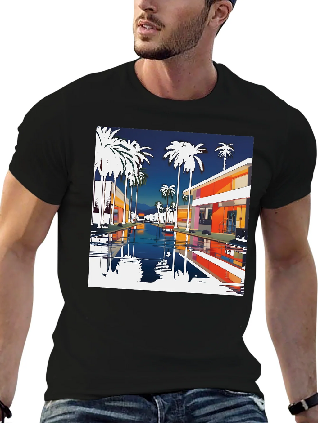 Retro Palm Springs Graphic Tee - Black Cotton T-Shirt product image 6