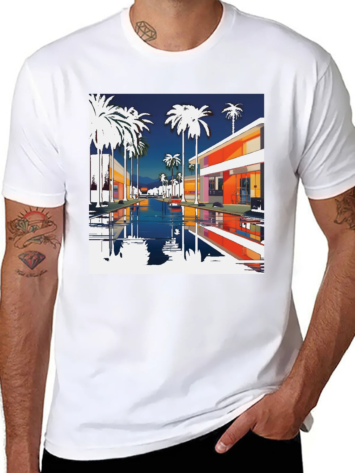 Retro Palm Springs Graphic Tee - Black Cotton T-Shirt product image 7