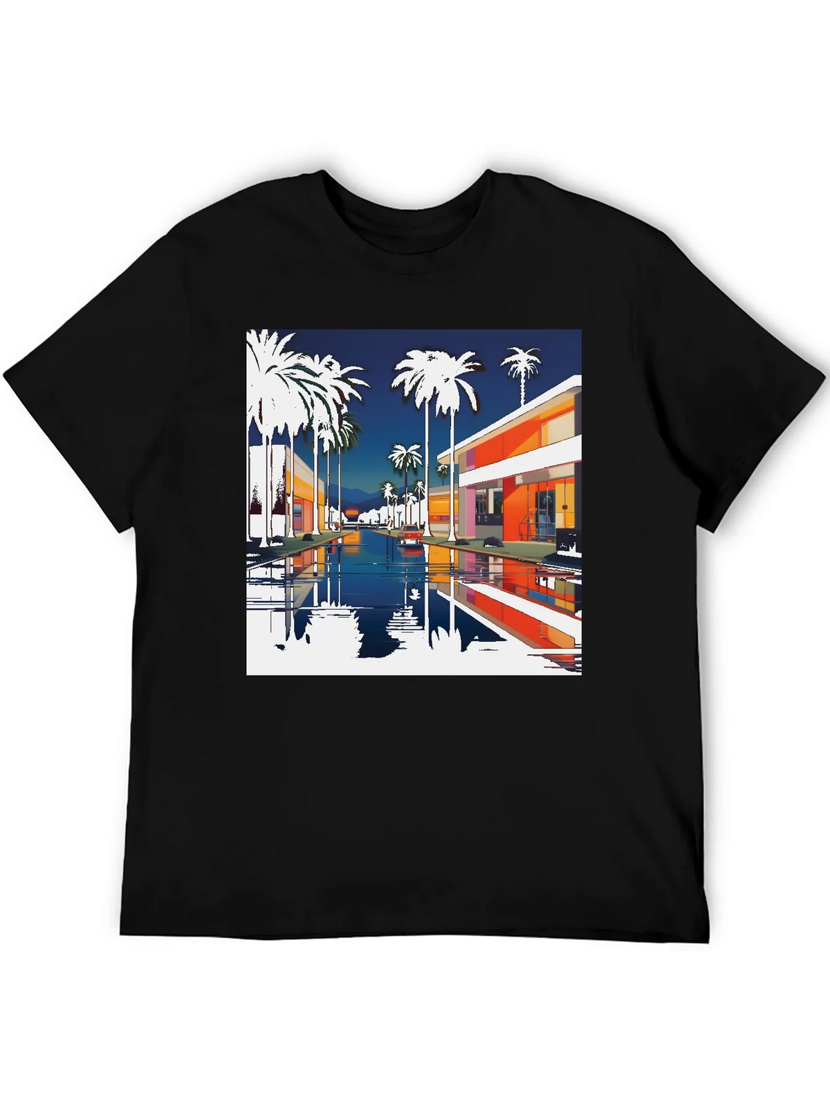 Retro Palm Springs Graphic Tee - Black Cotton T-Shirt product image 5