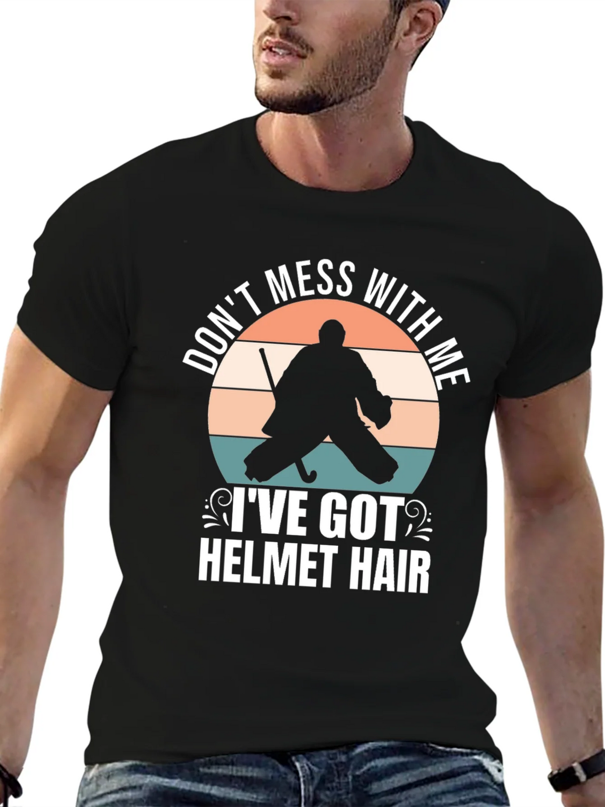 Hockey Goalie Helmet Hair T-Shirt product image 6