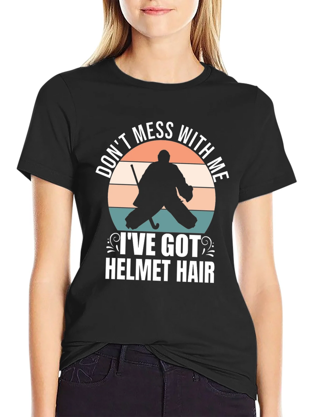 Hockey Goalie Helmet Hair T-Shirt product image 2