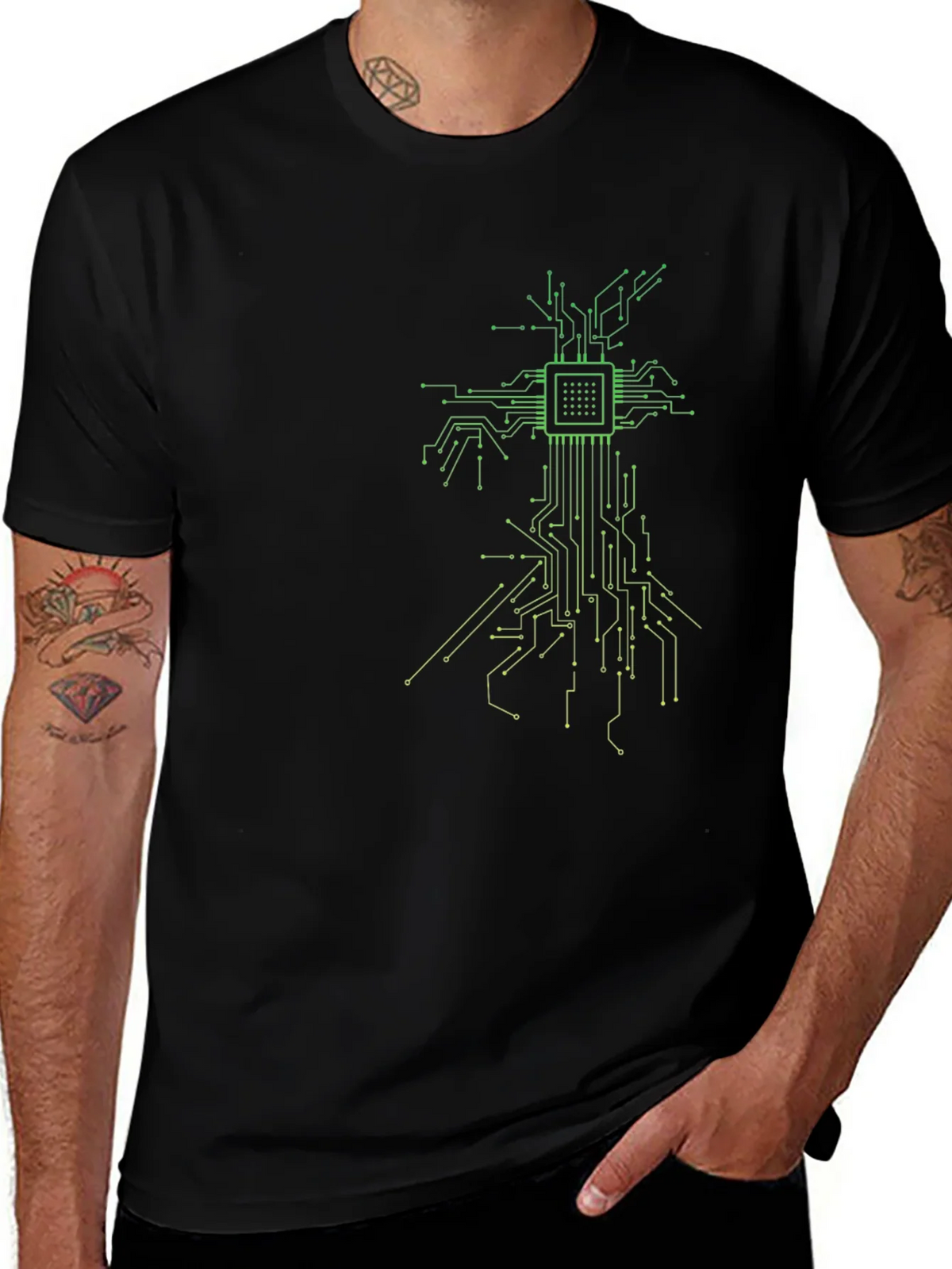 Tech Tree Black T-Shirt - Modern Circuit Board Design product image 1