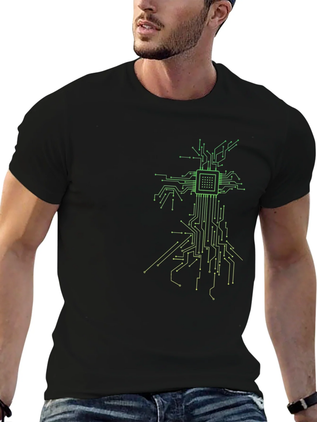 Tech Tree Black T-Shirt - Modern Circuit Board Design product image 6