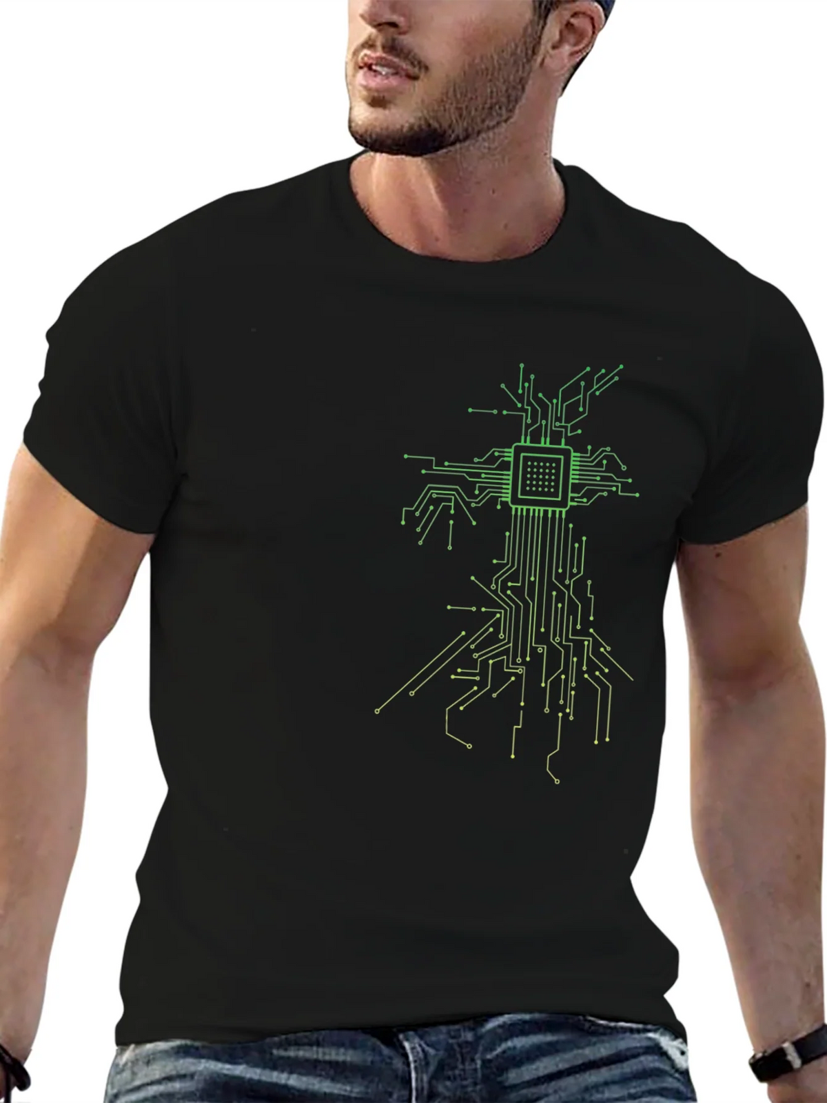 Tech Tree Black T-Shirt - Modern Circuit Board Design product image 6