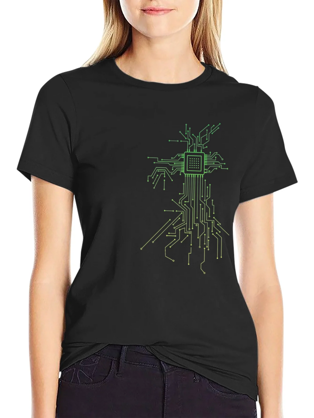 Tech Tree Black T-Shirt - Modern Circuit Board Design product image 2