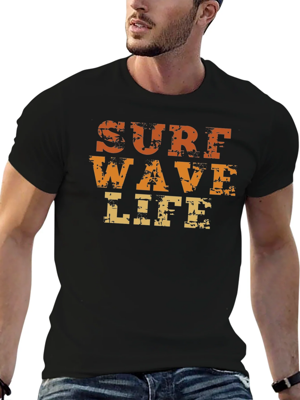 Surf Wave Life Graphic Print Black T-Shirt product image 6