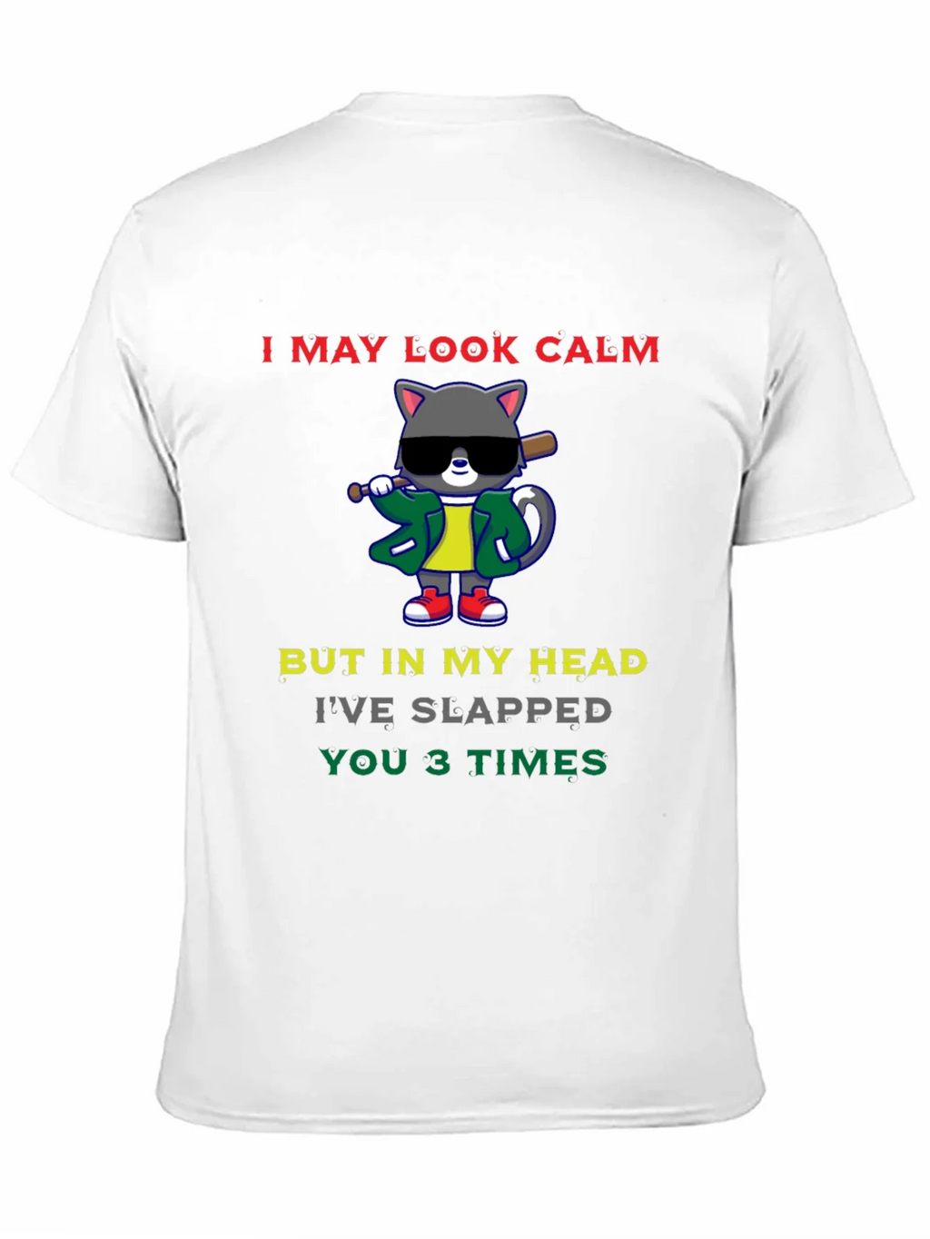 Calm Cat Slapped You 3 Times Black T-Shirt product image 10