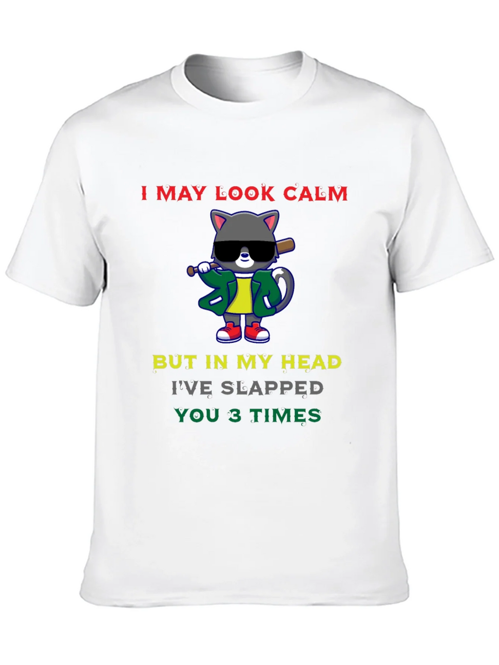 Calm Cat Slapped You 3 Times Black T-Shirt product image 9