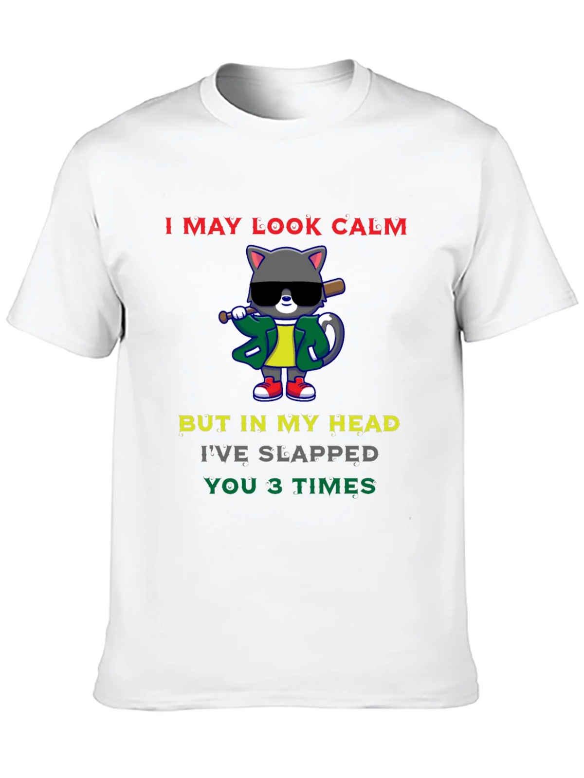 Calm Cat Slapped You 3 Times Black T-Shirt product image 9