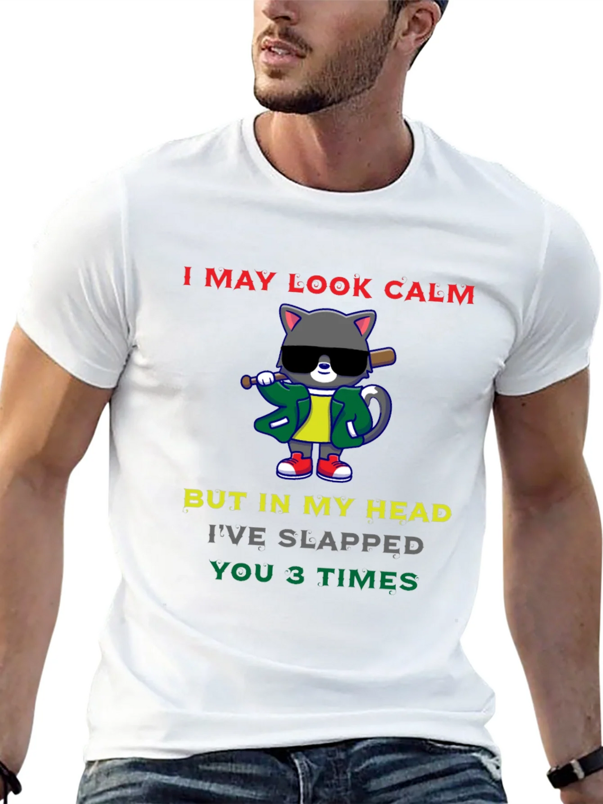 Calm Cat Slapped You 3 Times Black T-Shirt product image 12