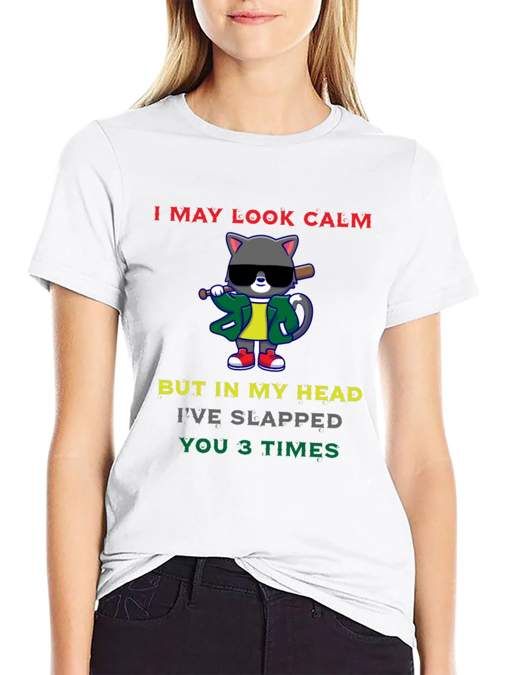Calm Cat Slapped You 3 Times Black T-Shirt product image 8