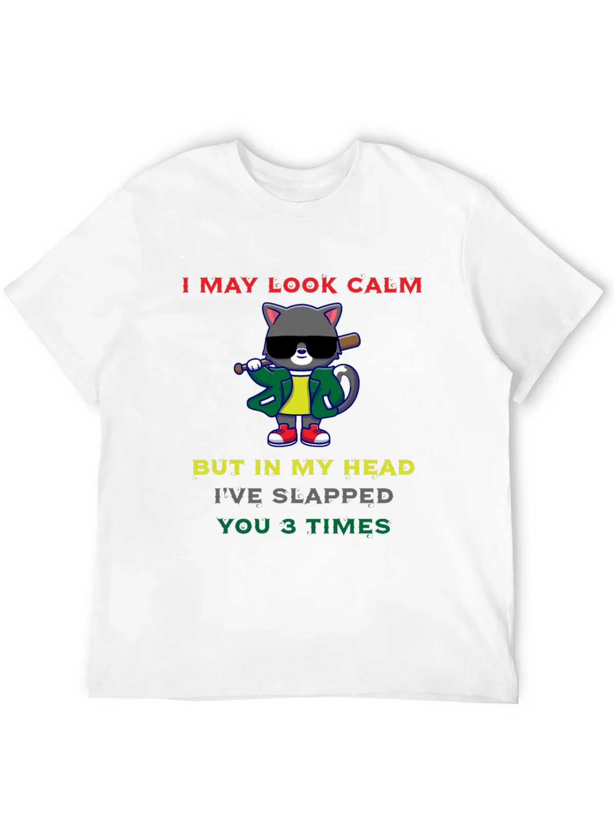 Calm Cat Slapped You 3 Times Black T-Shirt product image 11